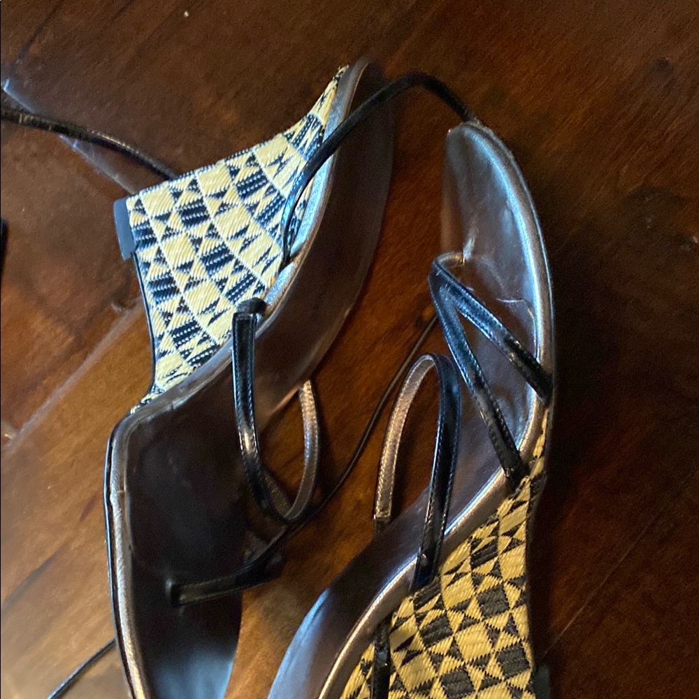 Dolce & Gabbana Black Strappy Lace Up Heeled Sandal Wedge 37 - Picture 2 of 7